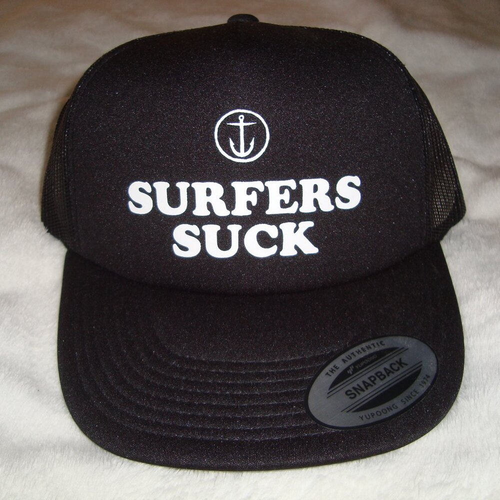 NEW Surfers Suck Captain Fin Trucker Mesh Adjustable Snapback Hat Cap